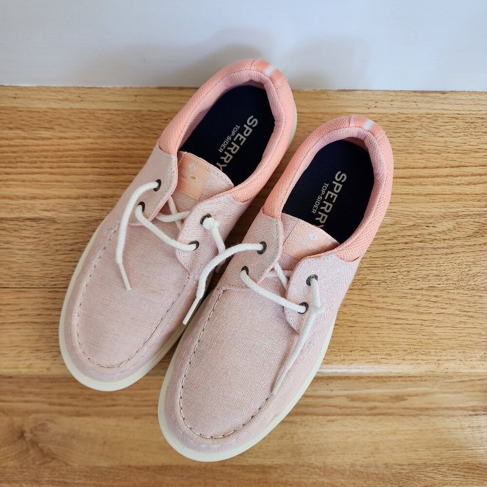 Sperry womens moccasin sneaker size 9 peach chambray NIB